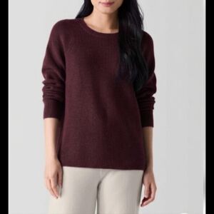 Eileen Fisher 💯 Wool Burgundy Rib Knit Relaxed Fit Sweater M